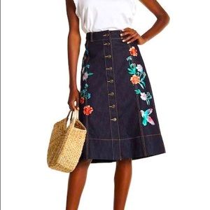 EUC/Like New Kate Spade Broome Street Embroidered Denim Midi Skirt - Size 4